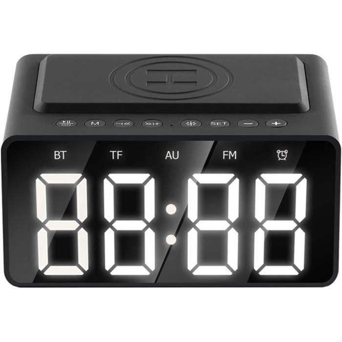 Réveil Numérique Avec Chargeur Sans Fil, Bluetooth 5.0, Radio FM, Veilleuse – Haut-parleur Stéréo, 2500 MAh