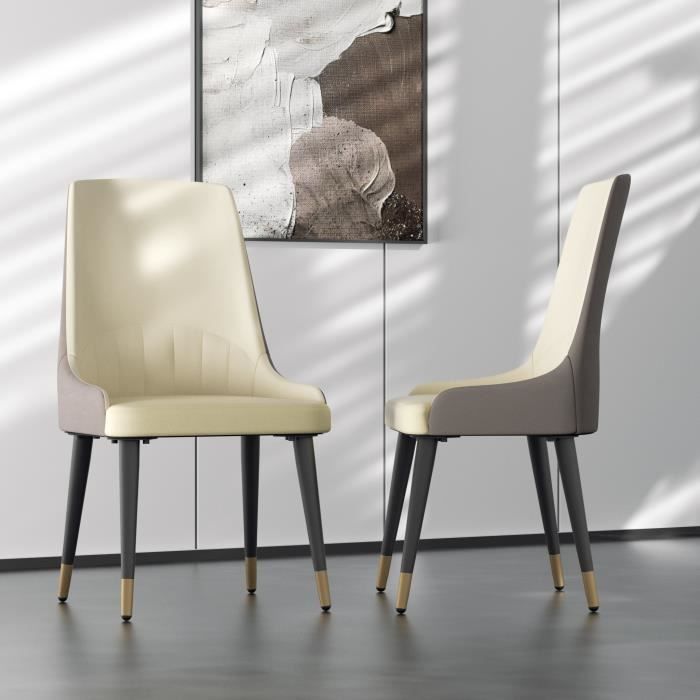 Lot de 2 Chaises de Salle à Manger Fauteuil Scandinave Chaise de Cuisine Confortable en Cuir 90x52x49cm 45.5x45x82cm