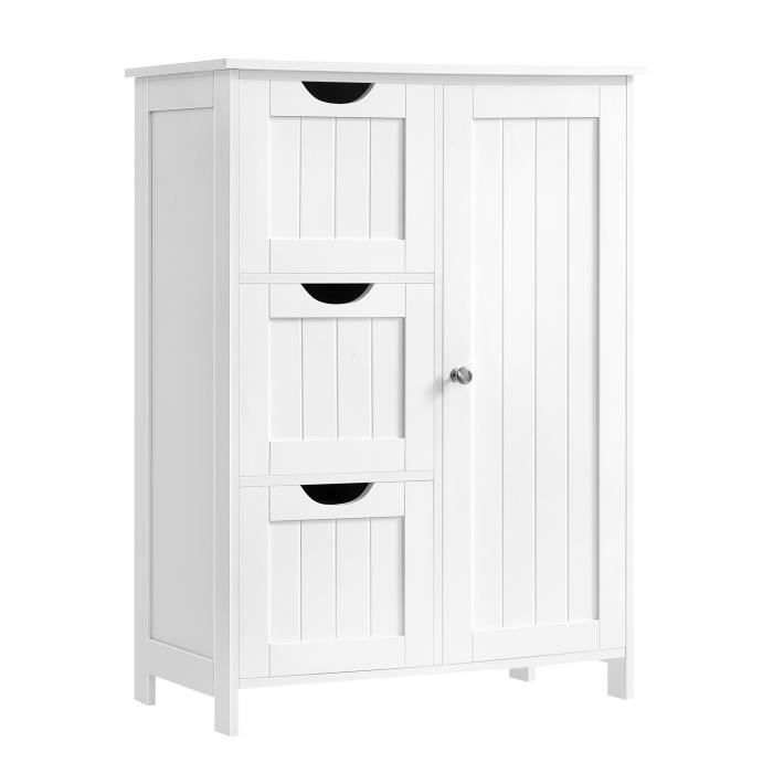 VASAGLE Meuble de Salle de Bain de Rangement, avec 3 Tiroirs et 1 Placard, 60 x 30 x 81 cm, Blanc