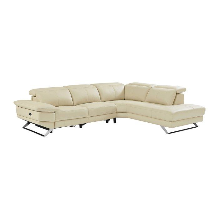 Canapé dangle droit relax électrique en cuir de vachette beige PUNO II Canapé dangle droit relax électrique en cuir de vachette beige PUNO II