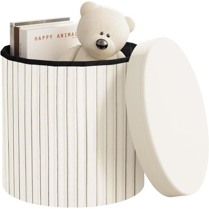 WOLTU Pouf Rond avec Rangement Tabouret Pliable avec Couvercle Rembourré Coffre en Velours MDF 38x38x36cm Crème W0ETT0136 WOLTU Pouf Rond avec Rangement Tabouret Pliable avec Couvercle Rembourré Coffre en Velours MDF 38x38x36cm Crème W0ETT0136