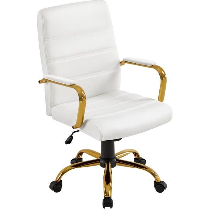 Fauteuil de Bureau Chaise de Bureau à Roulettes Hauteur Réglable Capacité Maximale de 130 kg Blanc-Yaheetech Fauteuil de Bureau Chaise de Bureau à Roulettes Hauteur Réglable Capacité Maximale de 130 kg Blanc-Yaheetech