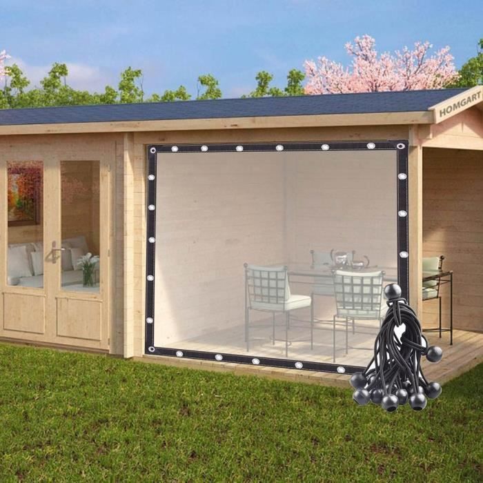 Rideau Extérieur Transparent PVC Avec œillets | 2,8x2 M | Pour Pergola, Terrasse, Véranda