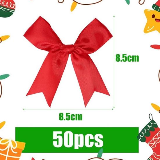 50 Nœuds Papillon Velours Rouge Noël – Dimensions 4,5x4 Cm – Pour Sapin, Cadeaux, Déco – Prêts à L’emploi - 8