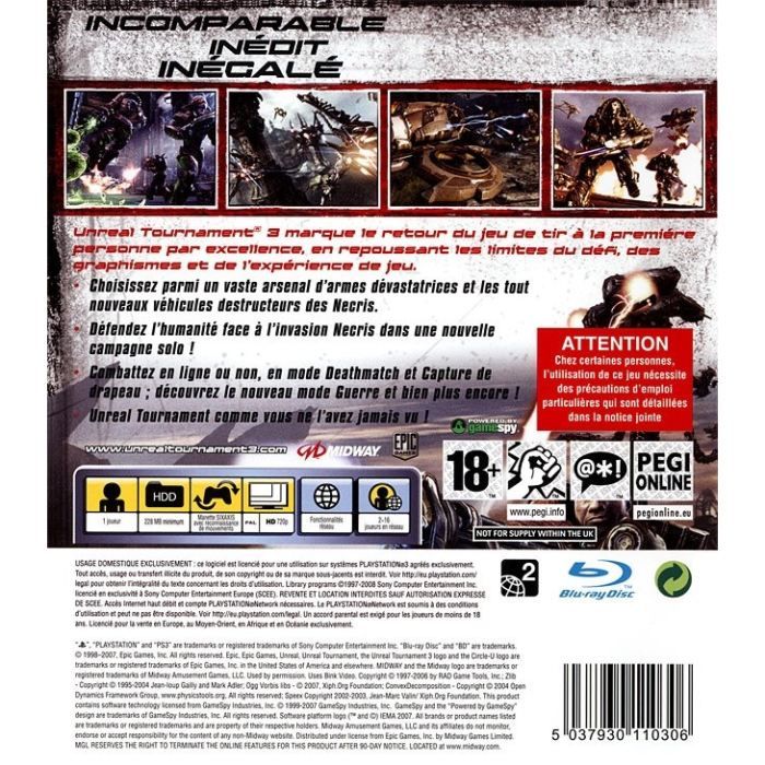 Jeu Unreal Tournament PS3 - Version PAL FR Complète - Bon état