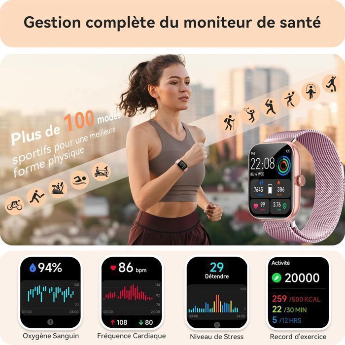 Montre Connectée Fitness Tracker, Compatible Android 6+ Et IOS 9.0+, Neuve Sous Emballage