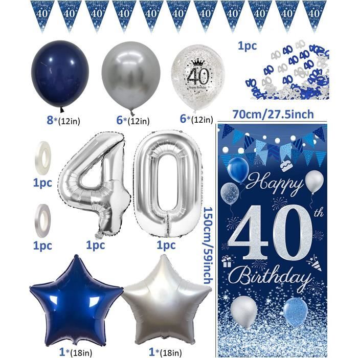 40 ans Decoration Bleu Or Extra Longue Banderole Joyeux Anniversaire Bleu  Or Ballons, 40 ans Deco Anniversaire Toile Affiche Fond Photo, 40 ans Photo