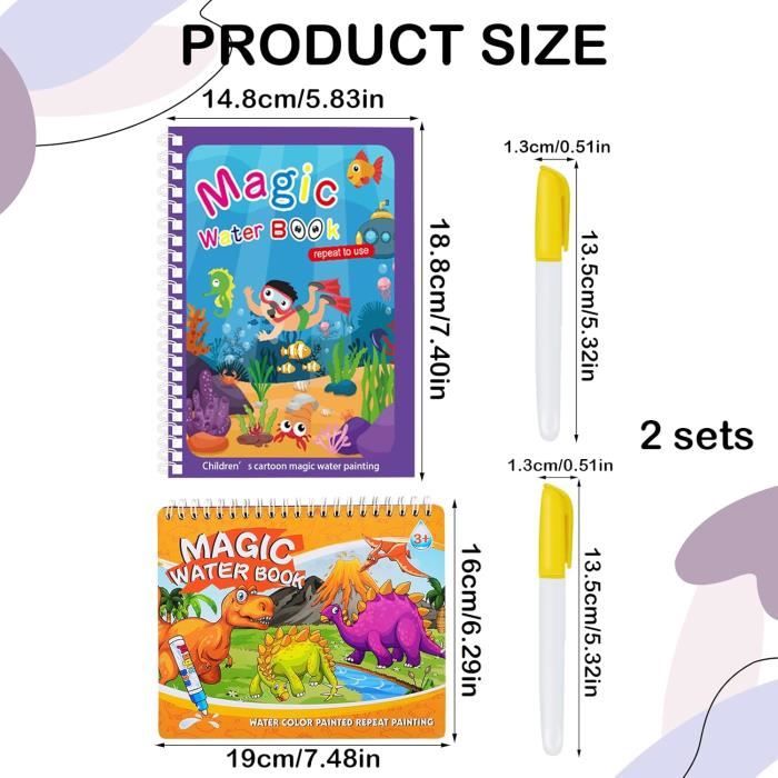 5 Livres Magiques à Eau Réutilisables - Avec Stylos - Thèmes Variés - Activité Enfant Sans Désordre
