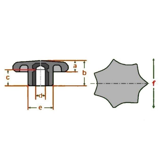 6 Goujons étoile M6x60mm Acier - Remplacement Poignée - Uxcell - Neuf