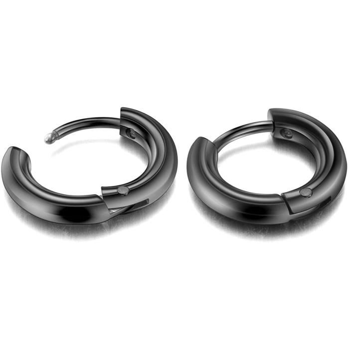 3 Paires Creoles Acier Inoxydable - Argent, Or, Noir - Unisexe - Diamètres 7-18mm