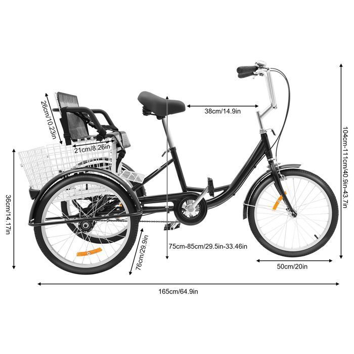 Tricycle Adulte à 3 Roues, Tricycle Cargo à Une Vitesse avec Panier, idéal pour Les Seniors et offrant Un Confort de Conduite Optimal. - Velo Cargo Tricycle Adulte à 3 Roues, Tricycle Cargo à Une Vitesse avec Panier, idéal pour Les Seniors et offrant Un Confort de Conduite Optimal. - Velo Cargo