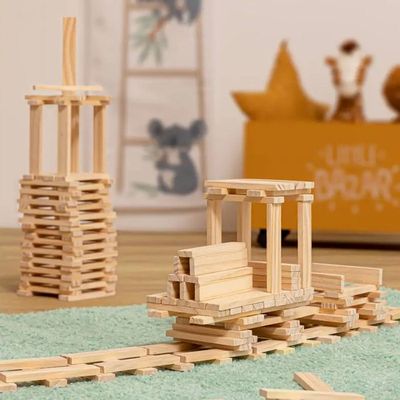 ICEKO - 100 Planchettes En Bois - Jeu De Construction Empilage - Créativité Sans Limite - Dès 3 Ans - Bois De Hêtre - Cadeau éducatif
