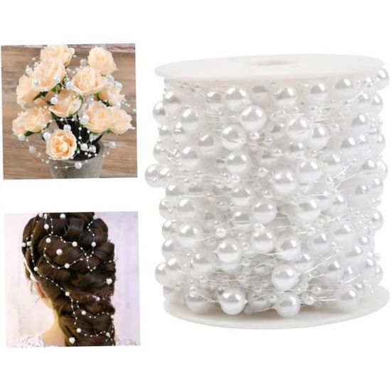 Guirlande De Perles Blanches 30M - Fil Perlé Pour Mariage, Décoration Couronne, Cheveux Et Table