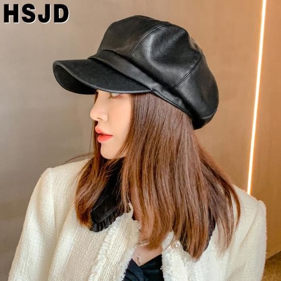 Béret En Cuir Pu Pour Femme K186, Chapeau Rétro à Boucle En Fer, Casquette De Peintre Sauvage, Octogonal, Kepi, Chapeau D'automne