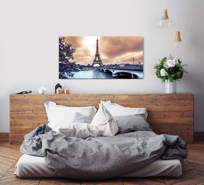 Tulup Image su Verre Tableaux 50x100 cm Mur Peinture Noir et blanc - Feuilles de palmier