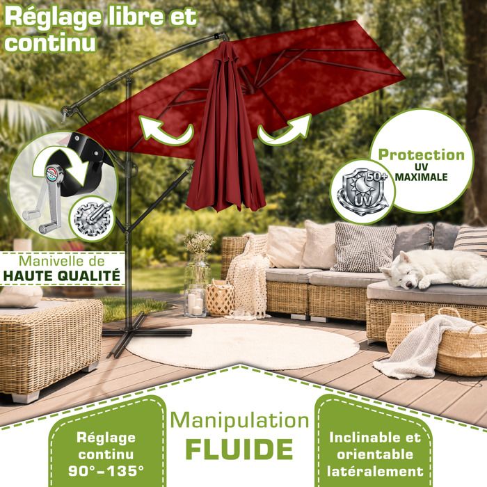 Parasol Déporté Tillvex Rectangulaire 330cm - Aluminium Anti-UV Avec Housse