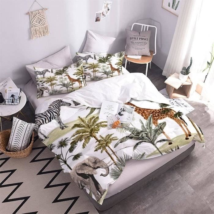 Housse De Couette 140X200 Enfant Elephant Girafe Parure De Lit 1 Personne Fille Garcon Microfibre 3D Exotique Jungle Ensemble Z282 Cdiscount Maison