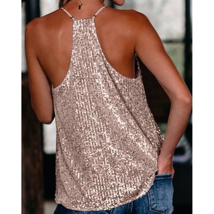 D bardeur Femme YOUCAI Grande Taille Col V Camisole Sequin Glitter