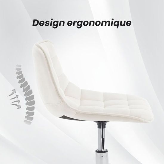 Chaise Bureau Pivotante WOLTU - Dossier Rembourré - Hauteur Réglable 40-47.5cm - Blanc