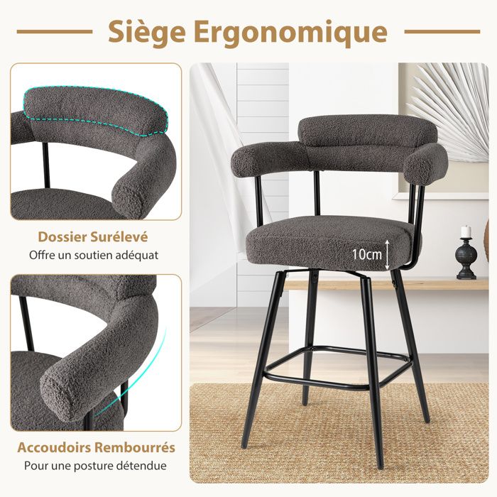 HOMASIS Lot de 2 tabourets de bar pivotants à 360° - Hauteur réglable en 77 à 98 cm - Avec dossier et repose-pieds - Pour bar, cuisine, restaurant, pub - Noir HOMASIS Lot de 2 tabourets de bar pivotants à 360° - Hauteur réglable en 77 à 98 cm - Avec dossier et repose-pieds - Pour bar, cuisine, restaurant, pub - Noir