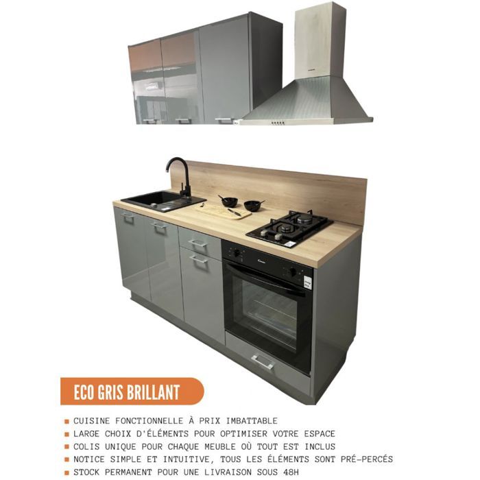 Meuble Pour Four Encastrable Eco Blanc Brillant - L60cm X H82cm - Cuisine Moderne