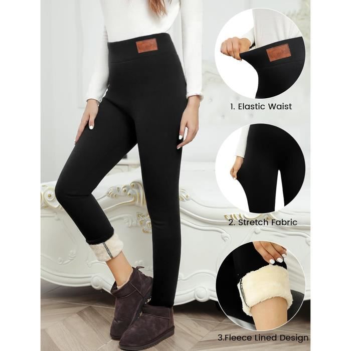 Legging Polaire Femme Doubl en Polaire pais Leggings Thermique Femme  lastiques Hiver Minceur Pantalons Chaud Femme noir