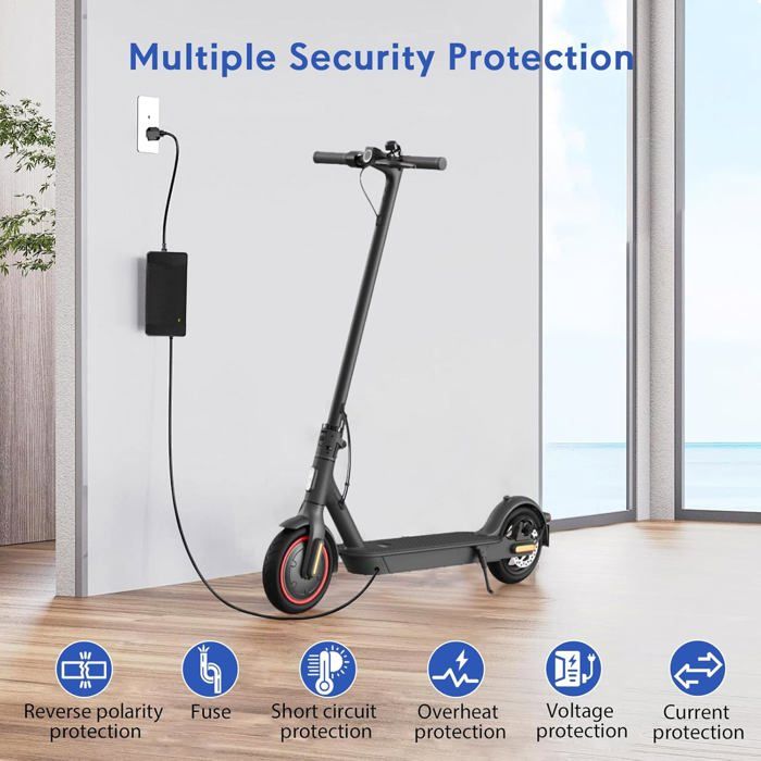 Chargeur Rapide 42V 2A Pour Trottinette électrique 36V - 85W, Compatible Vélo, Hoverboard