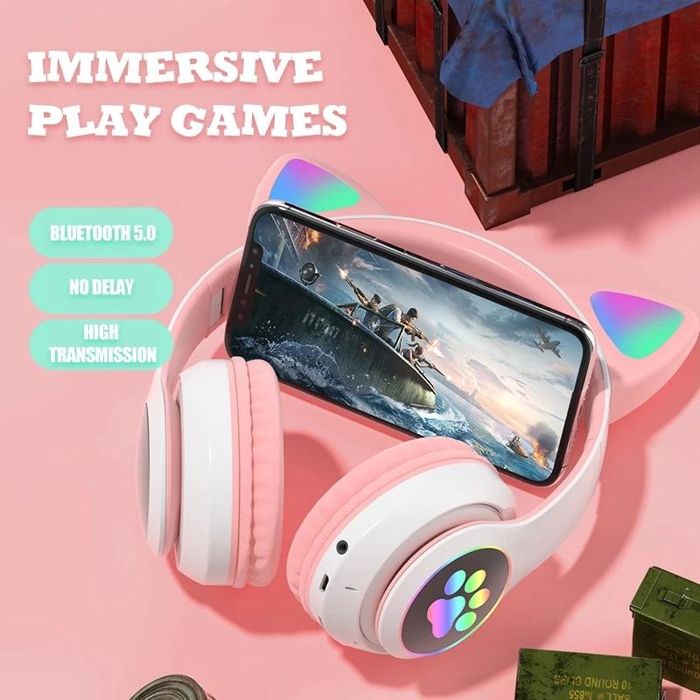 Casque Audio Bluetooth 5.0 Oreilles De Chat RGB Stéréo Avec Réduction ...
