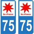 Lot 2 Autocollants Stickers plaque immatriculation voiture auto département 75 Paris Logo Région Ile-de-France-0