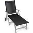 Chaise longue de jardin pliable Vanage en aluminium noir avec roulettes de transport-0