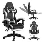 BIGZZIA Chaise de gaming de bureau avec repose-pieds ergonomique, pivotant à 90 °, avec coussin lombaire & appuie-tête, réglable en hauteur