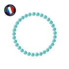 PERLINEA - Bracelet - Véritable Perle de Culture d'Eau Douce Ronde 5-6 mm Bleu Turquoise - Elastique Haute Résistance- Bijoux Femme