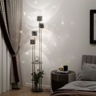 PULUOMIS Lampadaire sur Pied Salon 160 cm avec 4 Abat-jours et Étagères, Culot d'Ampoule E14, Lampe sur Pied, Noir