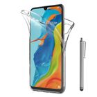 VCOMP Pour Huawei P30 Lite 6.15" MAR-L01A: Coque Arrière Silicone 360° protection intégrale Avant et Arrière + Stylet - TRANSPARENT