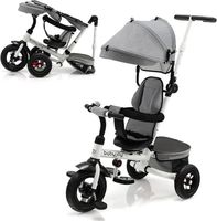 GOPLUS Tricycle Bébé 7-en-1, Tricycle Pliable avec Auvent, Siège Rotatif, Harnais de Sécurité, pour Enfants de 1-5 Ans, Gris