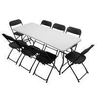 Ensemble table et chaises pliantes, fête, conférence, réception, camping, jardin, table+8 chaises, blanc+noir