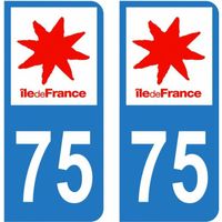 Lot 2 Autocollants Stickers plaque immatriculation voiture auto département 75 Paris Logo Région Ile-de-France