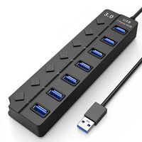 INF Hub USB 3.0 5 Gbit/s, boutons marche/arrêt individuels à 7 ports   