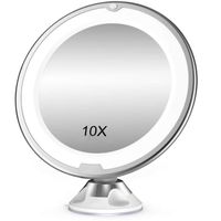 Miroir Grossissant 10x LED, Ventouse Puissante, Batterie - Lumière Dimmable, Parfait pour Salle de Bain et Voyage - Blanc