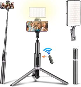PERCHE - CANNE SELFIE Selfie Stick Trépied avec Lumière LED,Tout-en-1 Perche a Selfie,Trépied Smartphone Rétractable avec Télécommande Détachable pour