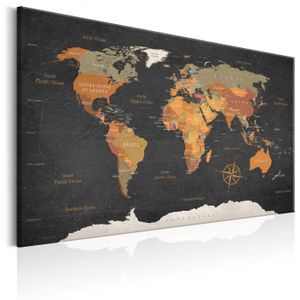 murando Carte du monde pour mettre des punaises & Tableau sur toile 90x60 cm 1 piece Panneau de fibres de bois tableau daffichage pour mettre des notes Continent Geographie k-A-0057-v-d 