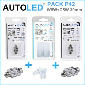 AMPOULE - LED PACK P42 4 Ampoules LED / T10 (w5w) 4 leds + navet