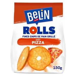 BISCUITS SALÉS LOT DE 4 - BELIN - Rolls fines chips de pain grillé goût pizza Biscuits apéritifs - sachet de 150 g