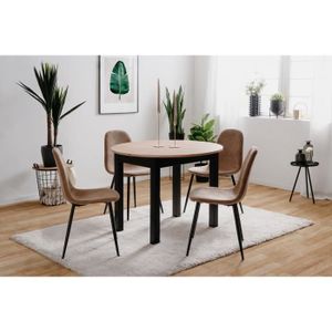 TABLE À MANGER SEULE Table à manger extensible ronde COBURG - Décor chêne artisan et noir - L 100-140 x H76 x p100 cm - Allonge incluse dans l'emballage