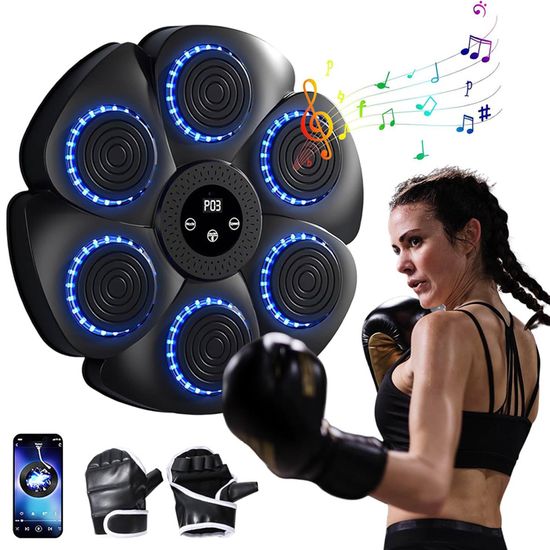 Music Boxing Machine Murale - Avec Gants, Bluetooth, 9 Vitesses/modes | Pour Enfants Et Adultes, Fitness, Jeu Familial