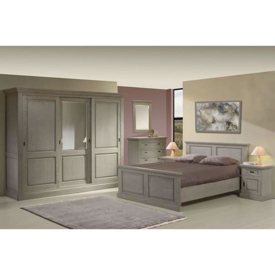 Ensemble chambre à coucher contemporaine en bois massif coloris Sahara