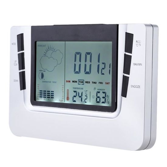 SPORTARC Horloge Numérique Température Humidité - Réveil Lumineux Transparent, Affichage Date Jour Météo Intérieure, Fonction Snooze, Style Moderne