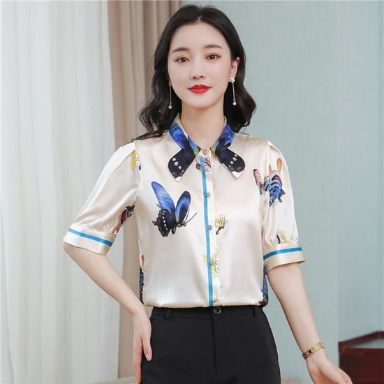 Chemisier Vintage Femme Manches Longues Avec Nœud Papillon - Style Rétro élégant - 95% Polyester 5% élasthanne