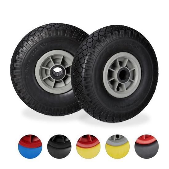 Relaxdays Ruota Carriola 3.50-8, Pneumatico In Gomma Piena Con Asse Fisso Cerchione In Acciaio 100 Kg Nero Rosso 85650795 - 4