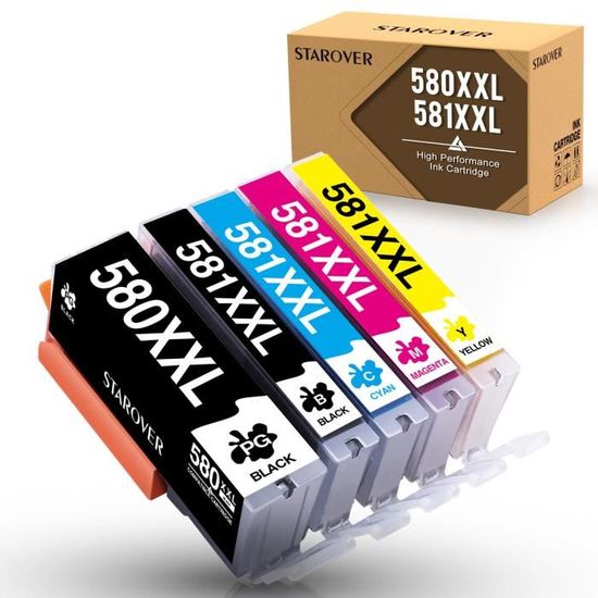 Lot De 4 Cartouches D'encre Cyan C-581 Compatibles Canon PIXMA - 12ml